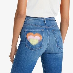 NWOT Mother The Super Stunner Ankle Jeans Double Vision 28 Heart Pocket Painted
